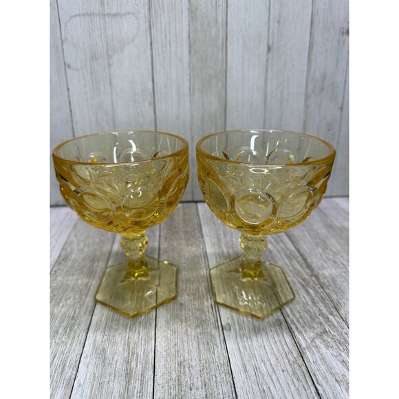 Vtg Fostoria Moonstone Yellow Gold Amber Champagne Goblets  5 1/8" Tall Set of 2 - Picture 2 of 12